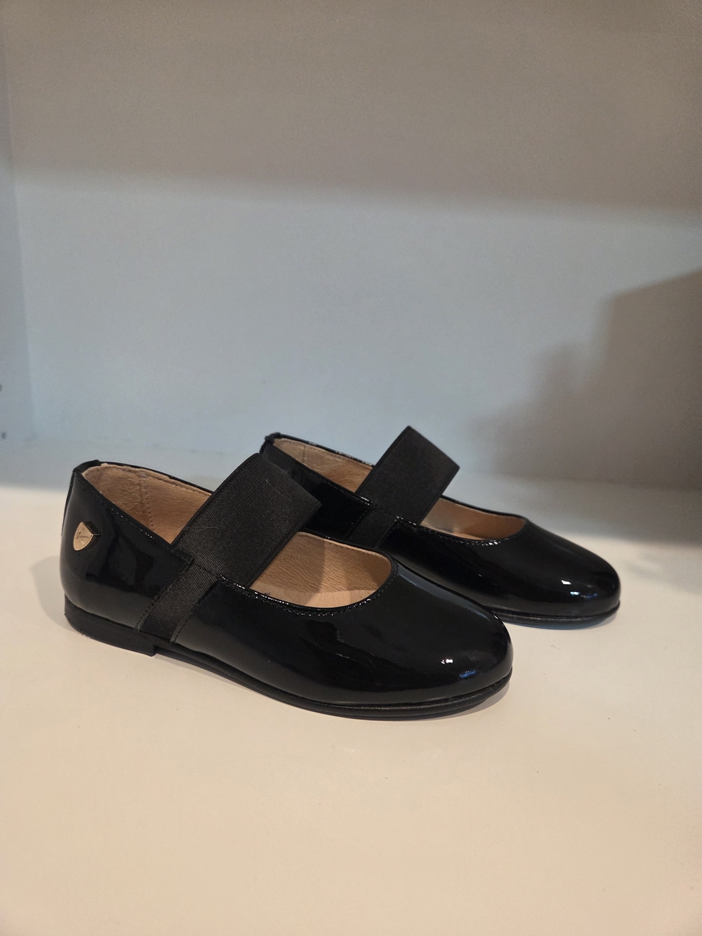 Venettini Black Patent Mary Jane Flats with Elastic Strap